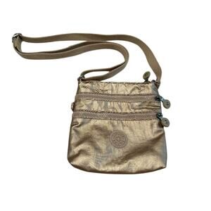 Kipling purse metallic gold small crossbody bag with 3 pockets adjustable strap
